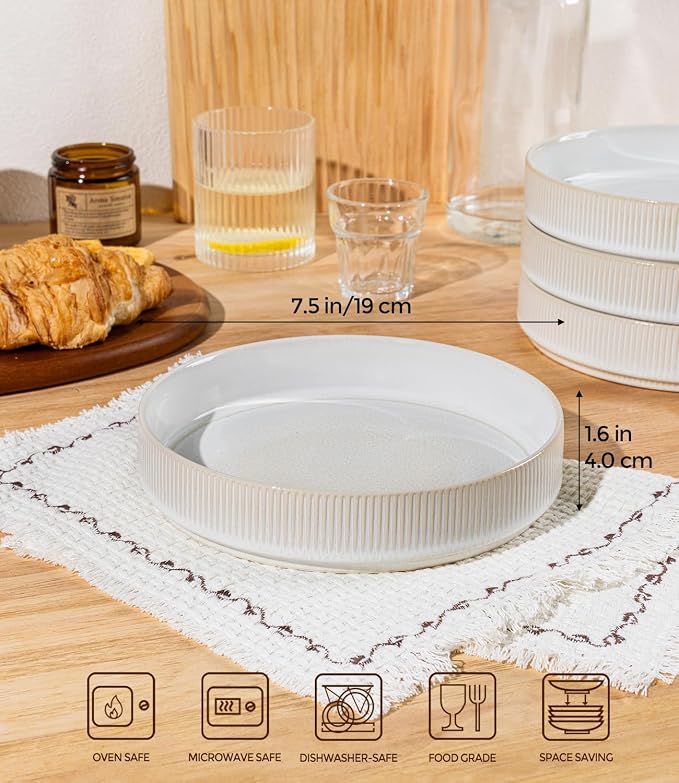 7.5" Ceramic Pasta Bowls Set of 4, Salad Bowls | Versatile Serving Bowls - Image 2
