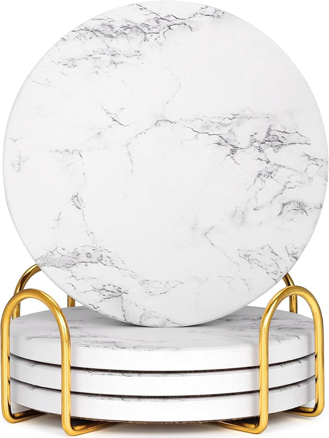 Absorbent Ceramic Coasters Set of 4, Modern Marble Style Drink Coasters | 4 by GOHDODD