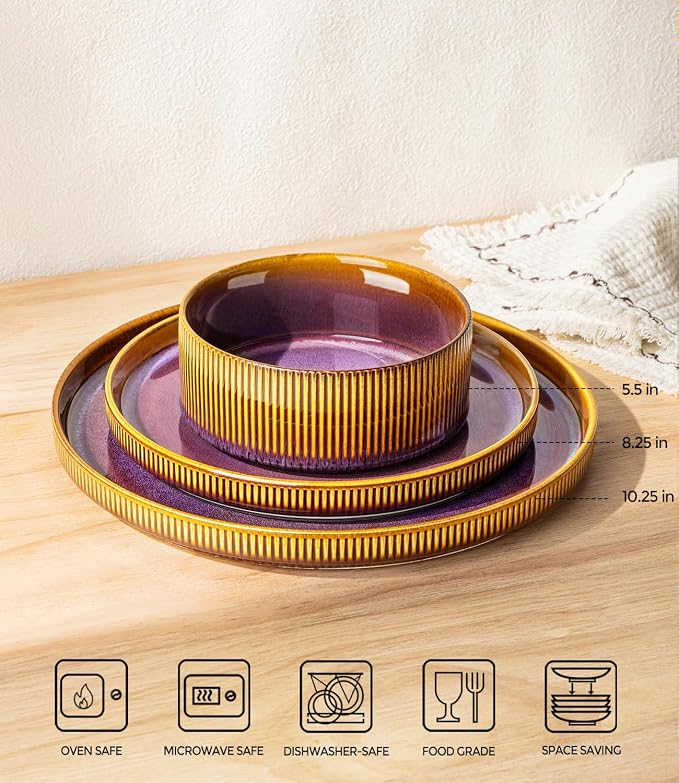 Ceramic Dinnerware Set for 4, 12-Piece Plates and Bowls Set | Lightweight - Image 2