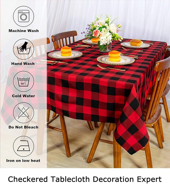 ShinyBeauty Rectangular Tablecloth 60"X120" Red and Black Checkered Tablecloths - Image 6