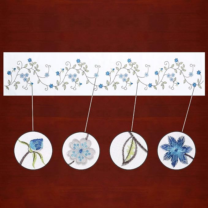 Small Short Double Thickness Rustic Embroidered Floral Table Runners - Image 2