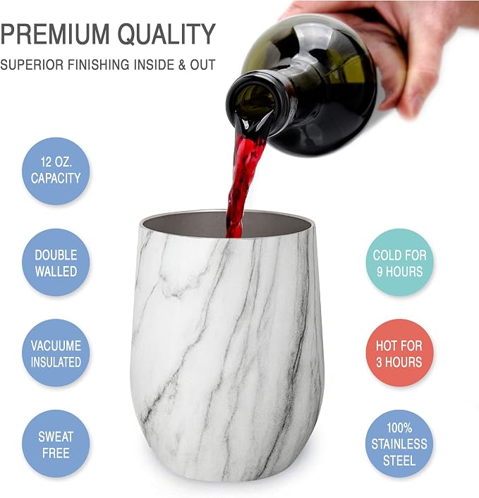 CHILLOUT LIFE 12 oz Stainless Steel Wine Tumblers 2 Pack & 1 Insulated Wine - Image 2