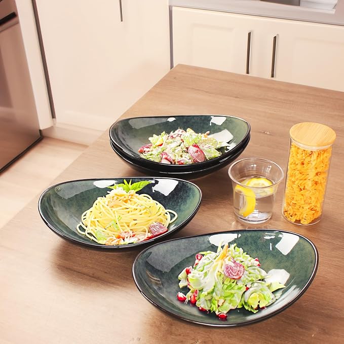 Ceramic Serving Platters Set of 4, 9.6 Inch Curved Oval Deep Salad Plates - Image 6