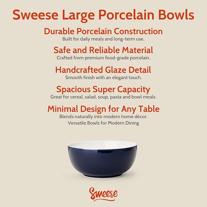 Sweese Ceramic Soup Bowl Set of 4, 29 oz Round Pasta Bowl Stackable Serving Bowl - Image 6