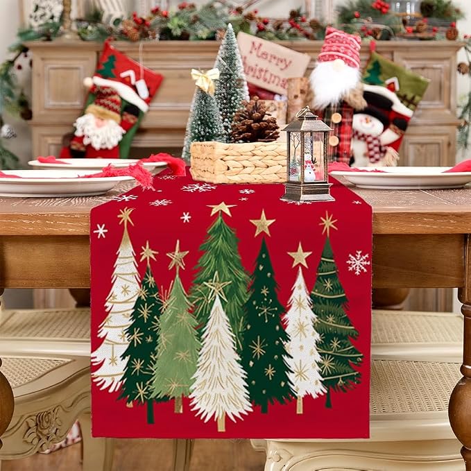 Christmas Table Runner 13x90 Inch, Xmas Trees Snowflakes Holiday Decorative - Image 7