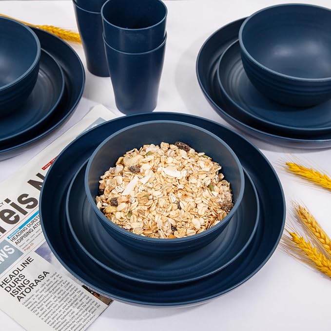 32PCS Blue Wheat Straw Dinnerware Sets - Image 3