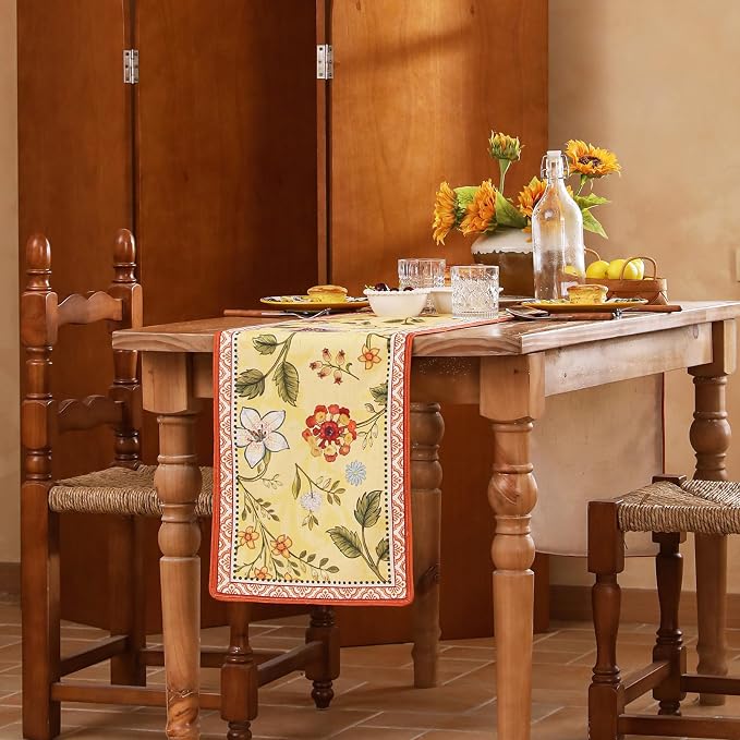 bilin gaier Designer French Linen Small Table Runner, Floral Pattern, Dining - Image 6