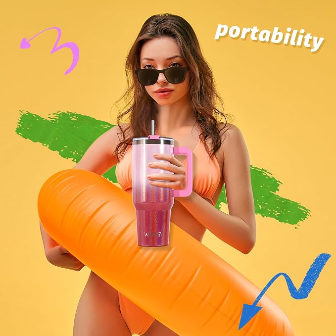 40 oz Shiny Tumbler with Handle and Straw, Stainless Steel Tumbler with Lid and - Image 5