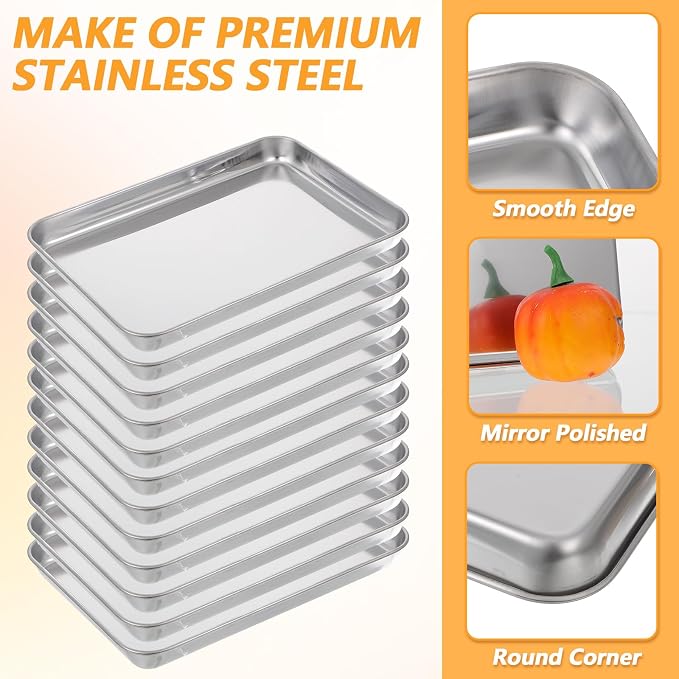 12 Pack Stainless Steel Plates, Metal Food Tray Plate, Small Baking Sheets - Image 3