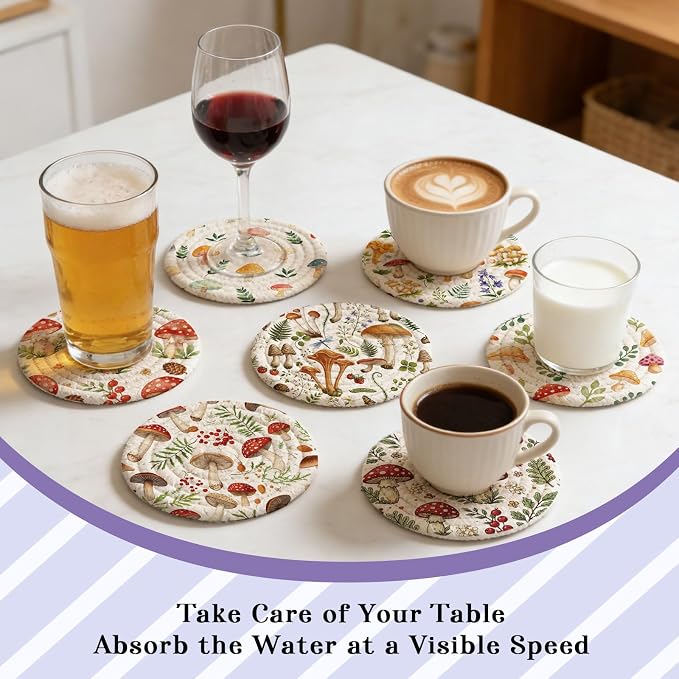 Cotton Woven Coaster Set of 9, 4.3In Fabric Coasters - Image 7