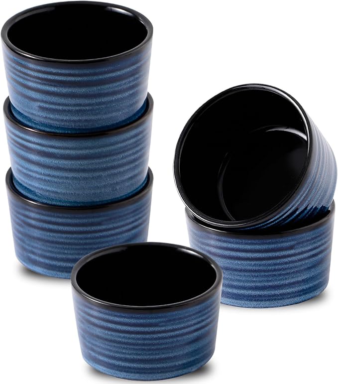 Ceramic Ramekins 6 oz, Oven Safe Souffle Dish Set of 6 by Tikooere