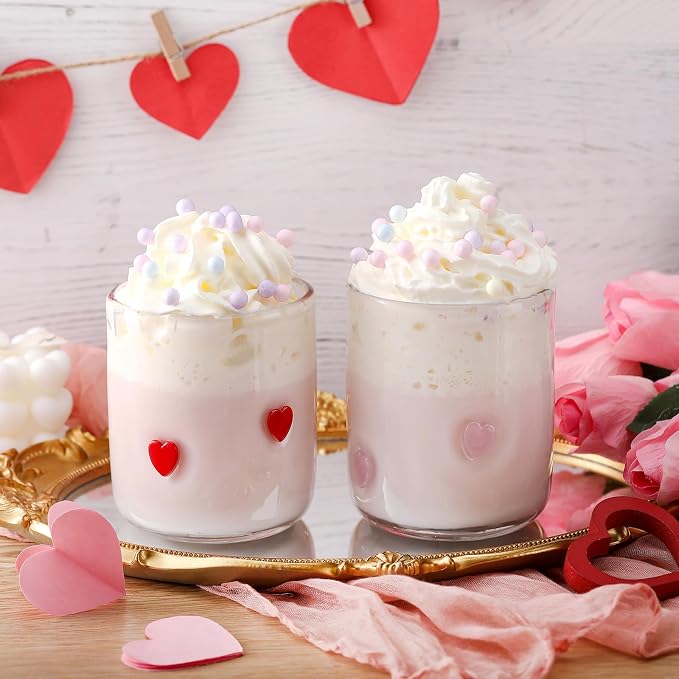 SiliFine 2 Pcs Heart Icon Juice Glasses - 14oz Love Heart Stemless Wine by SiliFine