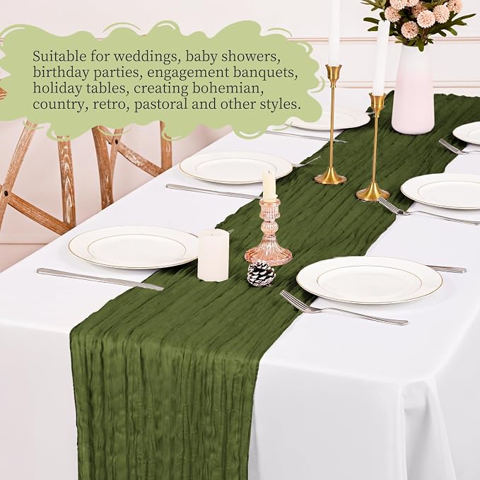 8 Pack Olive Green Table Runner 17 x 108inch Cheesecloth Table Runner Boho - Image 4