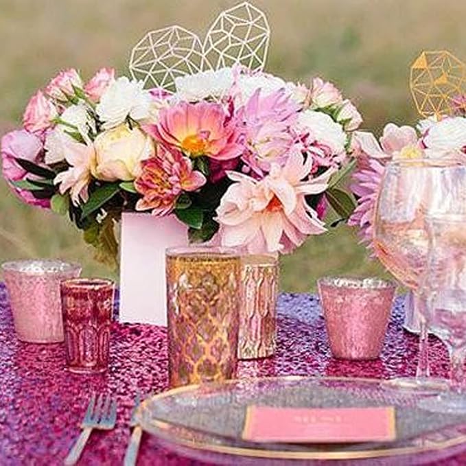 12 Packs Sequin Table Runner Hot Pink 12 X 108 Inch Glitter Dining Table Runner - Image 9