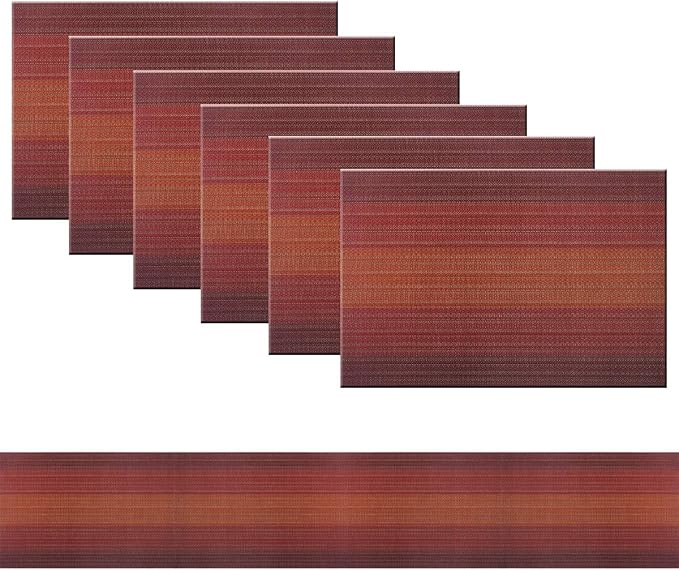 PIGCHCY Placemats Set of 6 and Table Runner, Heat Resistant Vinyl Woven by PIGCHCY