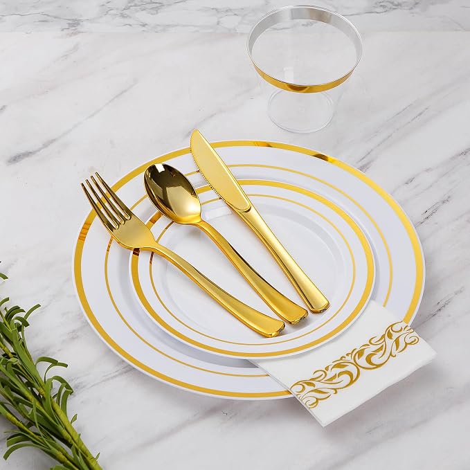 875 Piece Gold Dinnerware Set for 125 Guests, Bulk Dinnerware | Include: 125 - Image 5