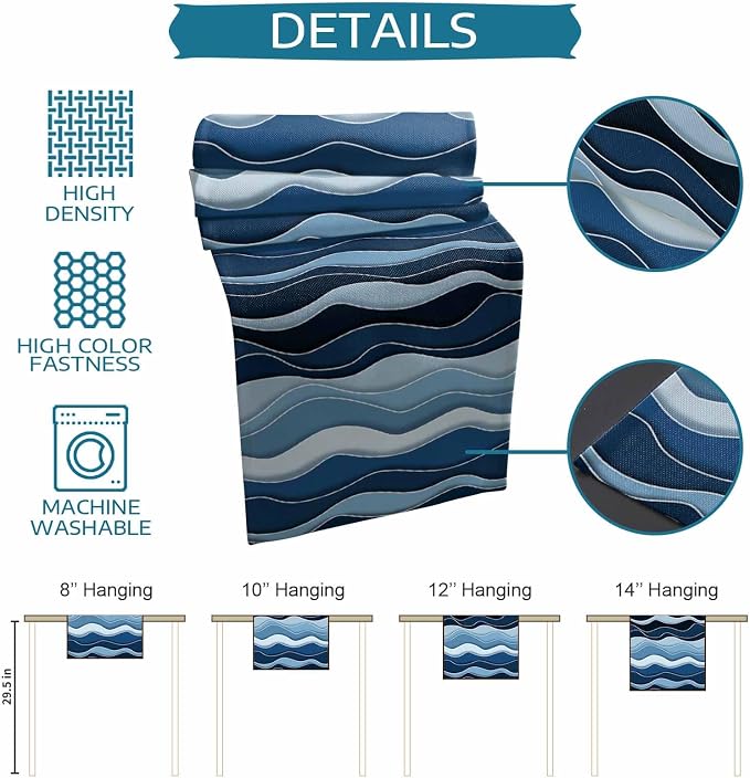 Abstract Blue Moire Table Runners 70 Inches Long, Cotton Linen Fabric Table - Image 7