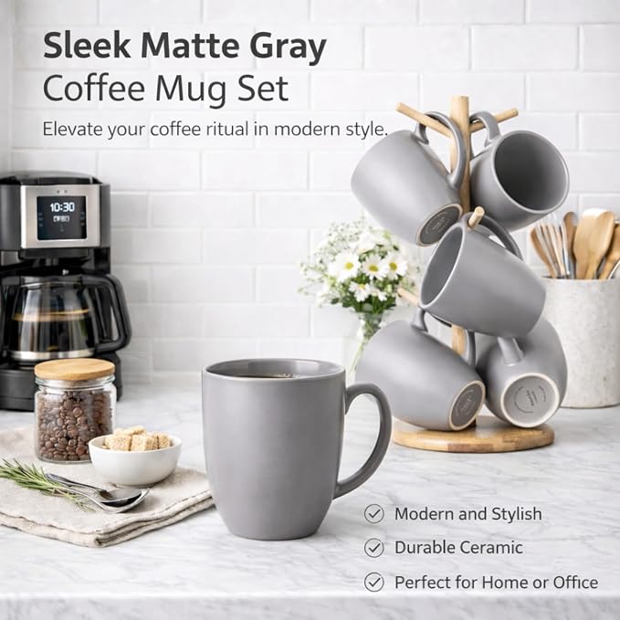 AmorArc 12 OZ Coffee Mugs, Matte Gray Coffee Cups - Image 8