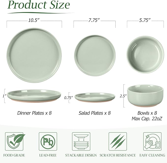 LIANYU Plates and Bowls Sets for 8, 24 Piece China Dinnerware Stoneware Set - Image 3
