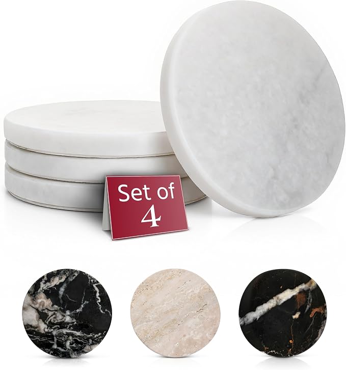 Gusto Nostro White Marble Coasters Set of 4 by GustoNostro