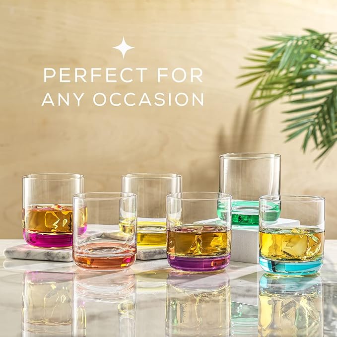 JoyJolt Hue Colorful Whiskey Set of 6, 10oz Drink Glasses, Double Old Fashioned - Image 4