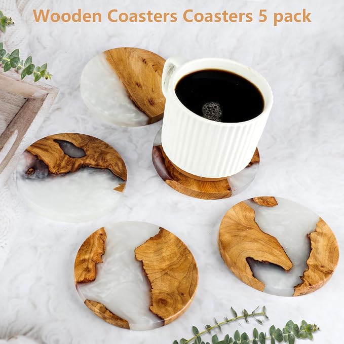 Drink Coaster Set, Wooden Absorbent Coasters, Epoxy Resin Coaster - Image 2