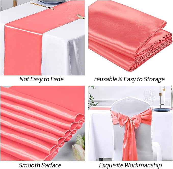 SiinvdaBZX 12 Pcs Coral Satin Table Runner 12 x 108 inches Long | Bright Smooth - Image 5
