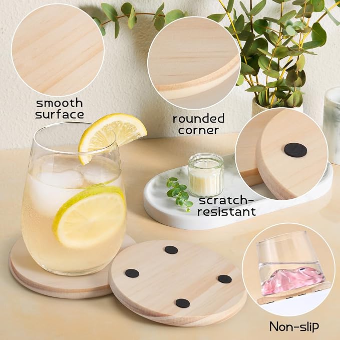 60 PCS Unfinished Wood Coasters, Solid Wooden Blanks - Image 4