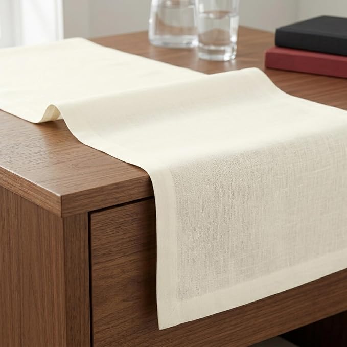 Solino Home 100% Pure Linen Table Runner Ivory, Fete 14 x 144 Inch Long | Table - Image 4