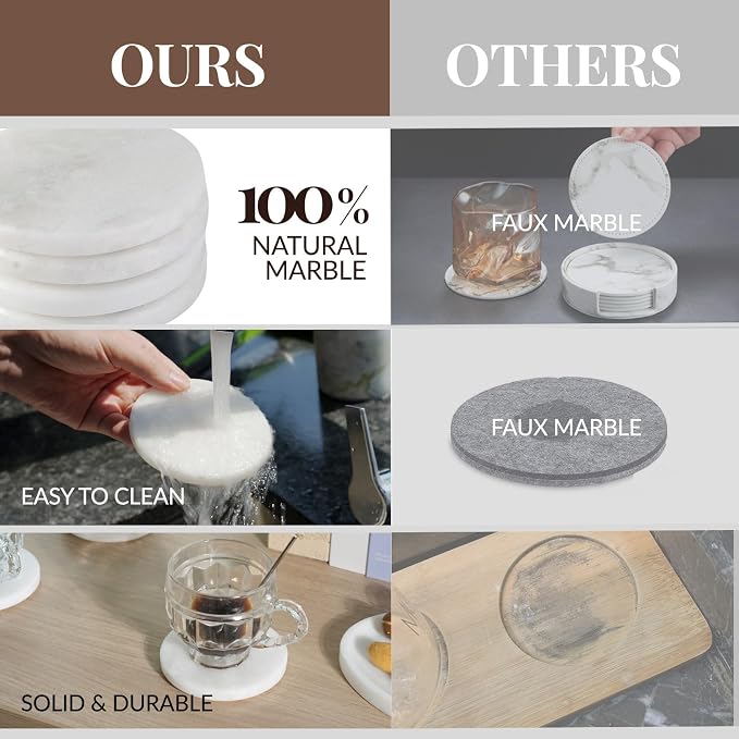 Marble Coaster Set of 4, Round White Coasters, Heat Resistant Coaster - Image 6