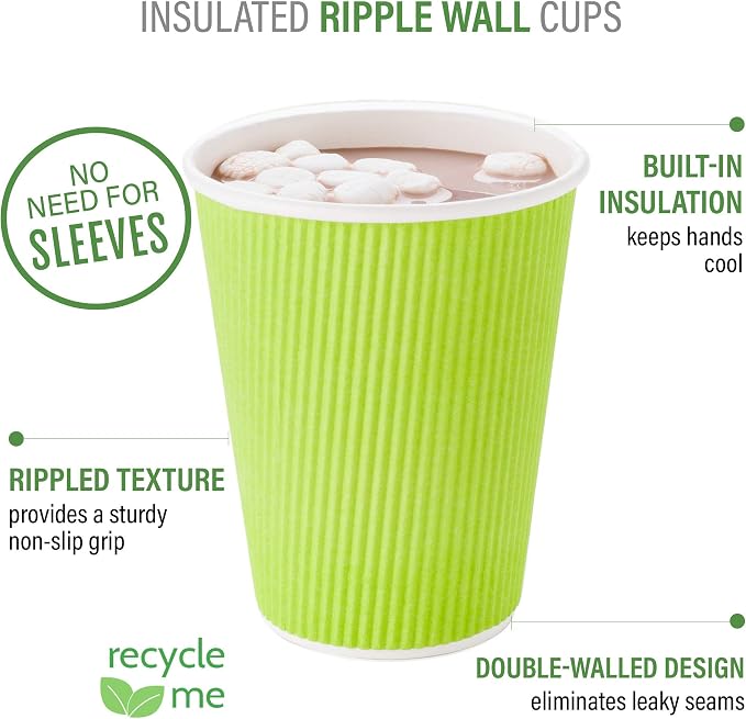 Restaurantware-12 Ounce Disposable Coffee Cups, 500 Ripple Wall Hot Cups - Image 4