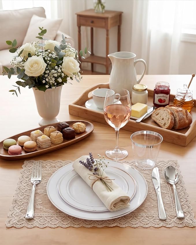 bUCLA 300PCS Silver Disposable Plastic Dinnerware Set - Image 8
