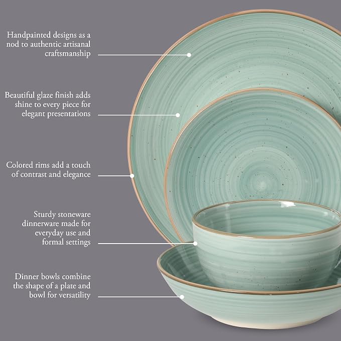 Gibson Home Stonebury 16 Piece Plates and Bowls Teal Dishes - Image 3