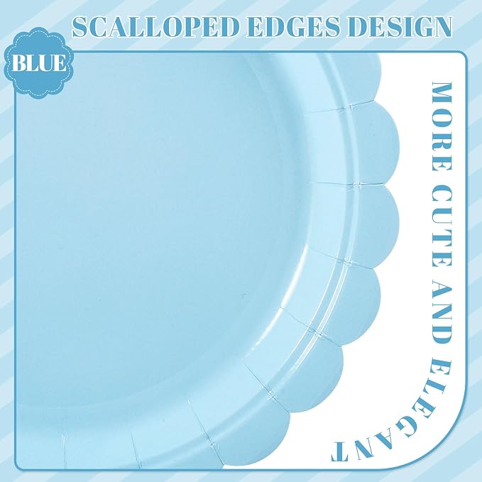NatNarr 30 Pk Light Blue Plates 9" Disposable Scalloped Blue Paper Plates | - Image 7