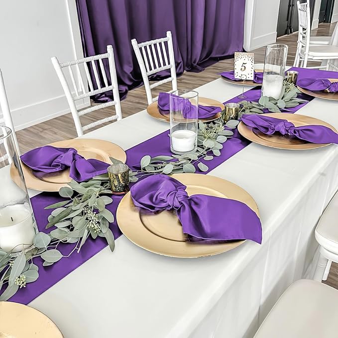 Purple Table Runners 16 Pack 12x108 inch Silk Satin Smooth Fabric | Satin Table - Image 6