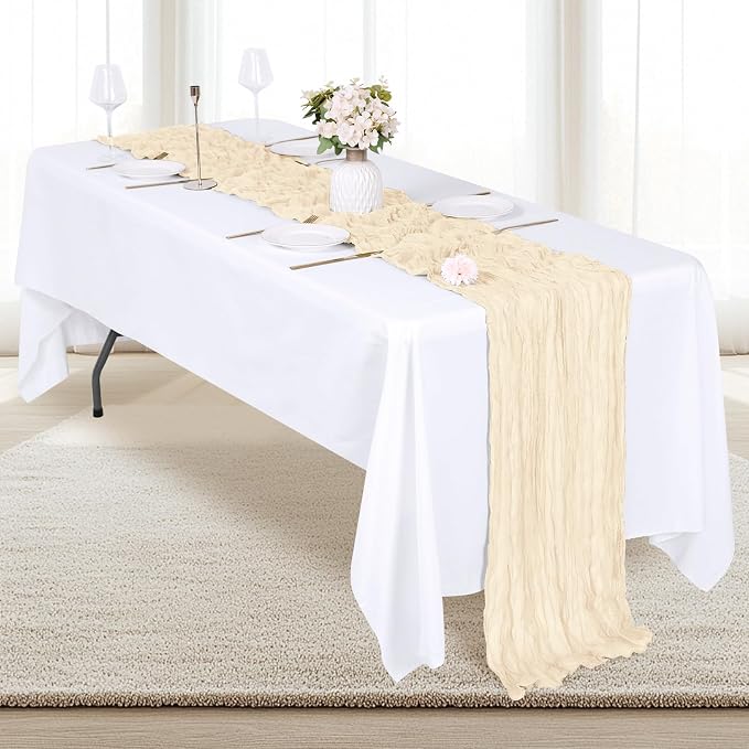6 Pack Ivory Cheesecloth Table Runner 17x108 Inch Semi Sheer Boho Gauze Cheese - Image 4
