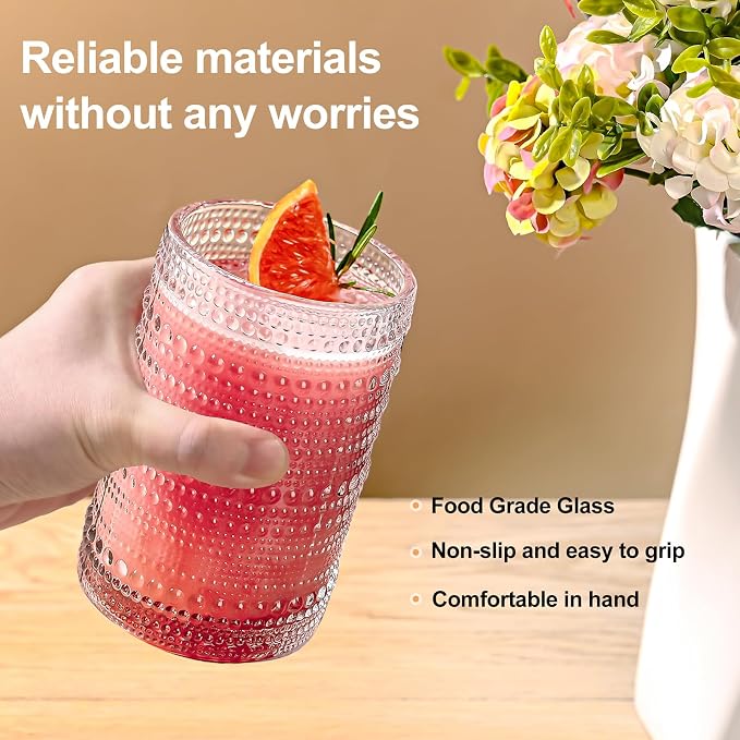 ZMOWIPDL Drinking Glasses Set of 6, 15 oz Clear Hobnail Glass Cups | Vintage - Image 5