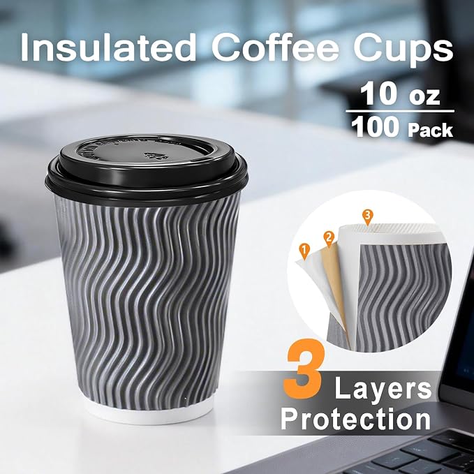 BYSNOW 100 Pack 10 oz Paper Coffee Cups - Image 2