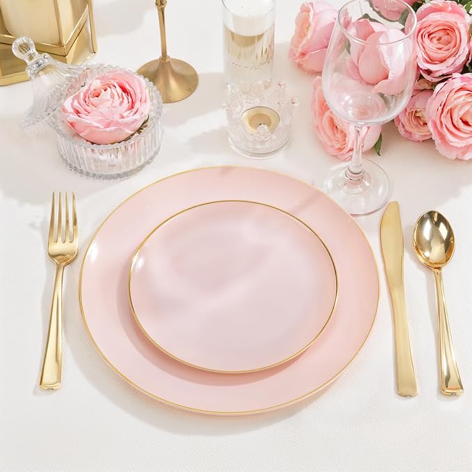 PULOTE 200Pieces Pink Plastic Plates - Image 4