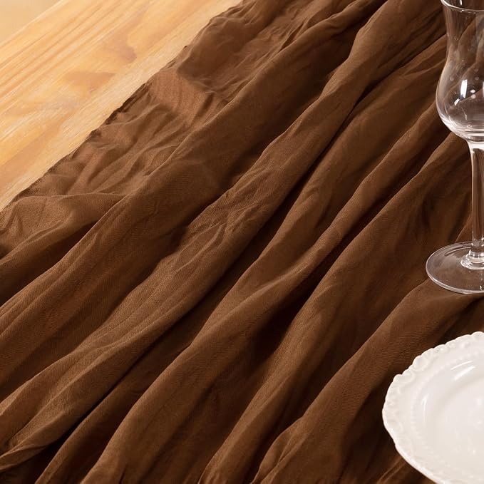 DeZerlor Brown Cheesecloth Table Runners 6 Pack Fall Runners | 120Inch Gauze - Image 6