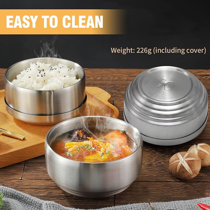 Stainless Steel Rice Bowl with Lid, - Image 5