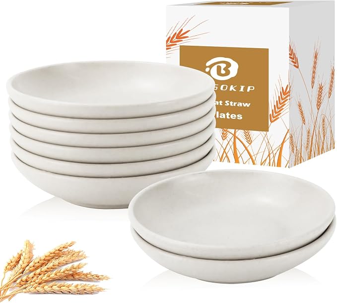 4 Inch Small Appetizer Plates 8 Pieces, Lightweight and Unbreakable Wheat Straw by BUSOKIP