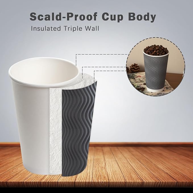 Clawsoff 90 Pack 16 oz Coffee Cups Disposable Insulated Paper Cup Gray | - Image 3