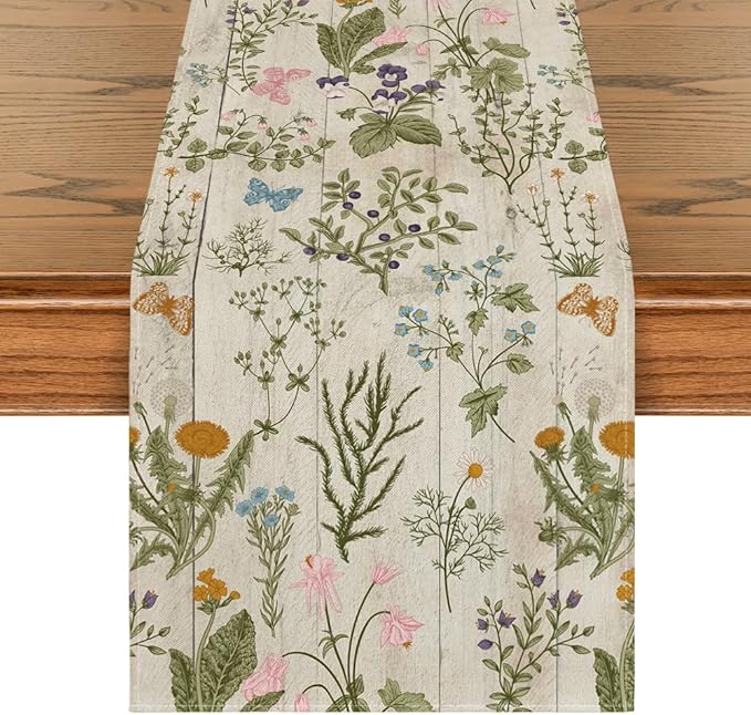 Artoid Mode Wood Wild Flowers Floral Spring Table Runner, Seasonal Summer by ArtoidMode