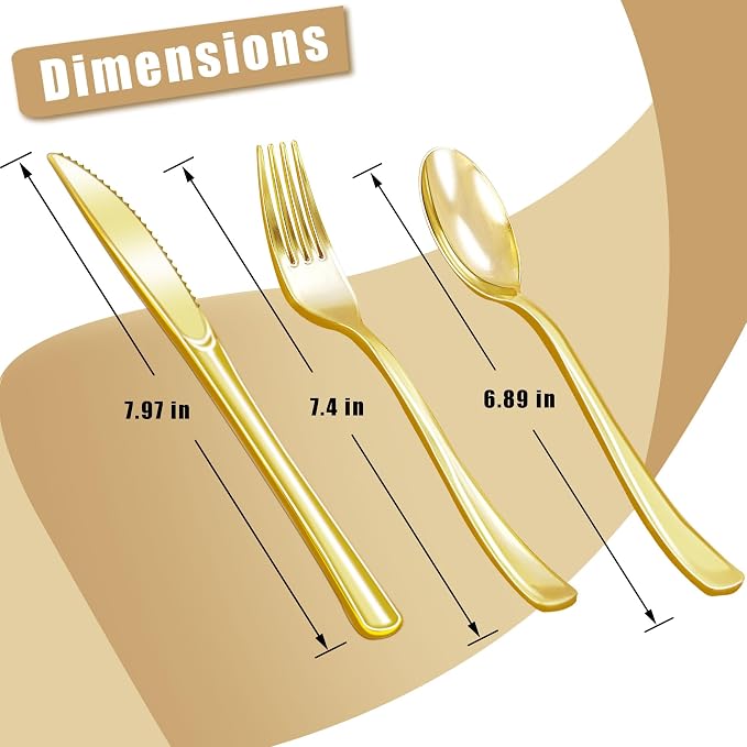 Zcaukya 200 Pieces Gold Plastic Silverware Set | Disposable Cutlery, 100 Forks - Image 2