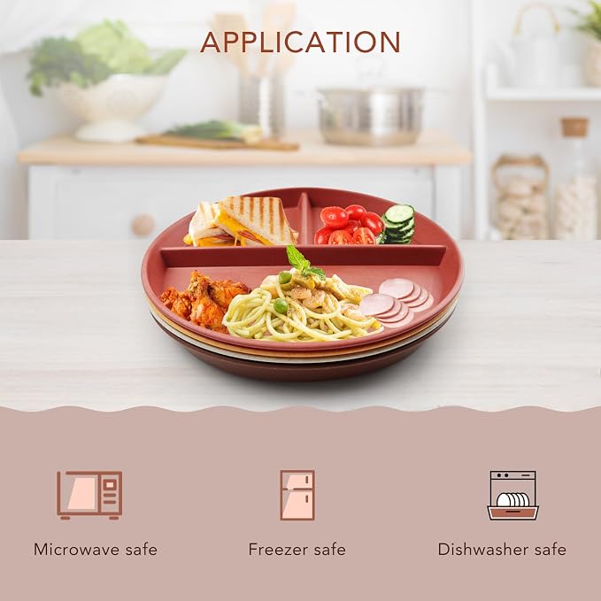 9 Inch 4PCS Unbreakable Portion Control Plates, Divided Plates - Image 3