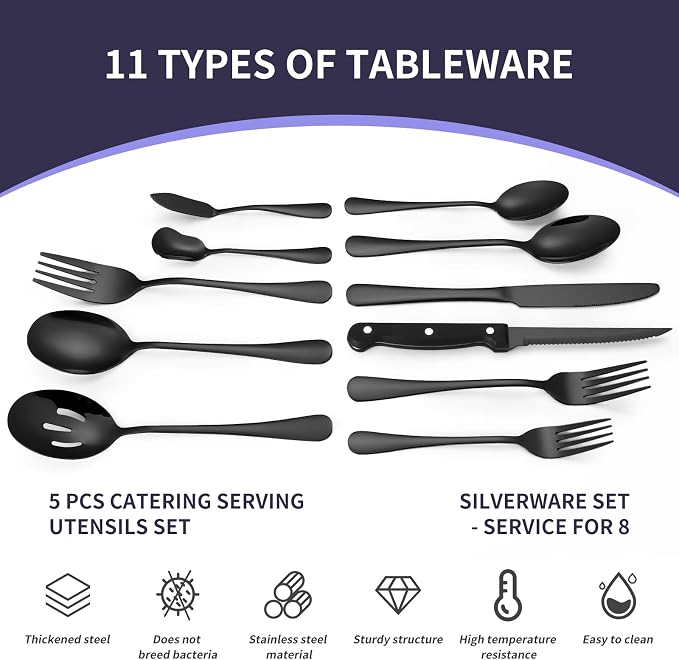 Lazycorner 53 Piece Black Silverware Set - Image 2