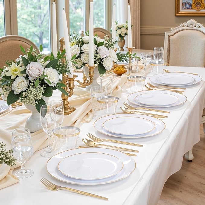 bUCLA 150PCS White and Gold Plastic Plates Disposable - Image 6