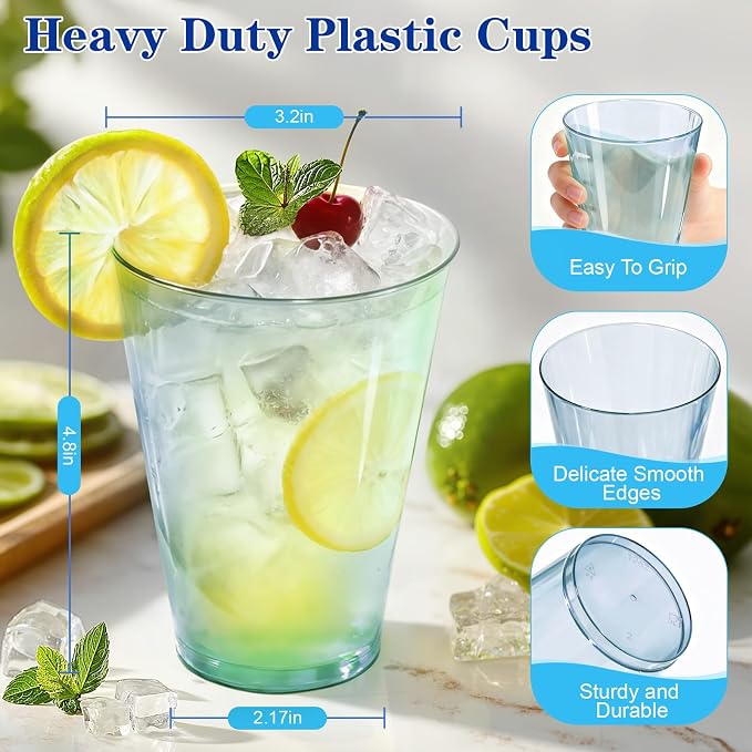 Glowserve 50 Pack 12 oz Blue Disposable Plastic Cups Cocktail Glasses | Cold - Image 4