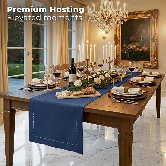 Signature Linen™ by D'Moksha Navy Blue Table Runner 36 Inches, 100% Pure Linen - Image 4